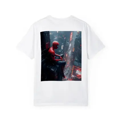 Spider-Man Sitting On Rainy Cyberpunk City