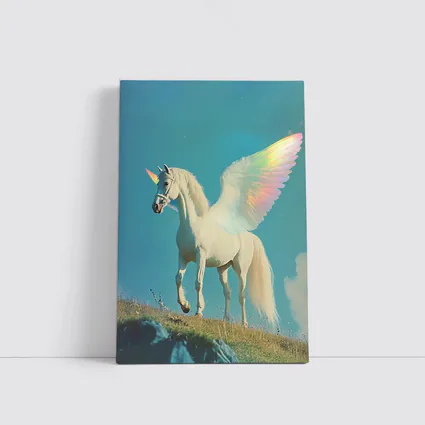 White Unicorn Rainbow Wings Blue Sky