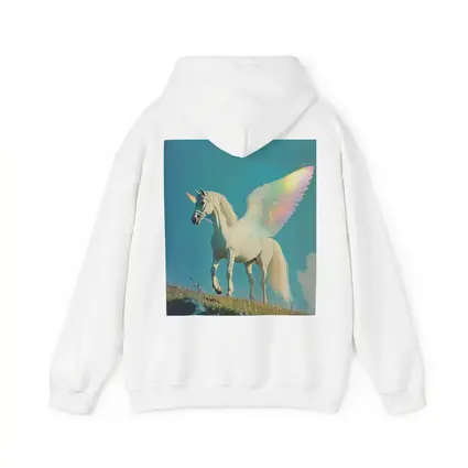 White Unicorn Rainbow Wings Blue Sky