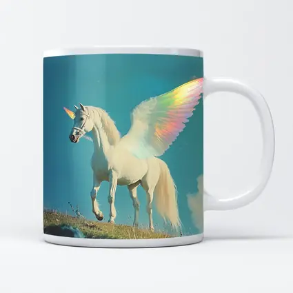 White Unicorn Rainbow Wings Blue Sky