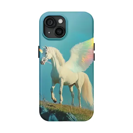 White Unicorn Rainbow Wings Blue Sky