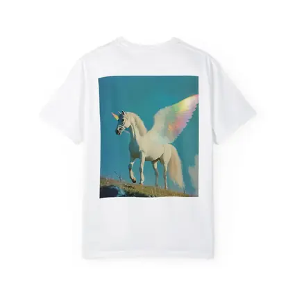 White Unicorn Rainbow Wings Blue Sky