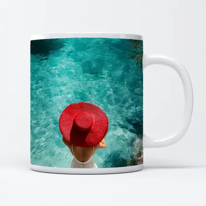 Woman Red Hat Turquoise Mediterranean Sea View