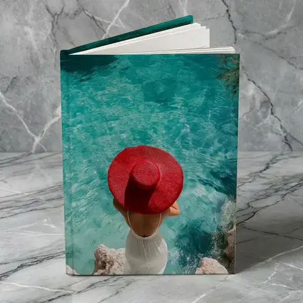 Woman Red Hat Turquoise Mediterranean Sea View