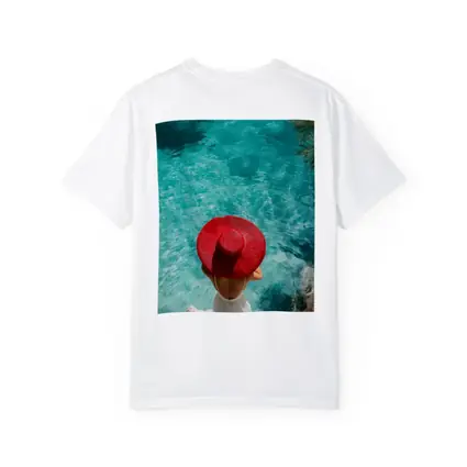 Woman Red Hat Turquoise Mediterranean Sea View