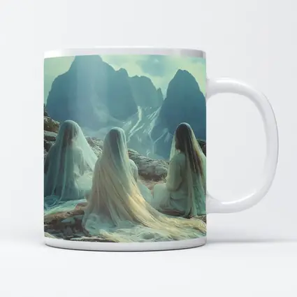 Three Veiled Women Sitting Before Mountains