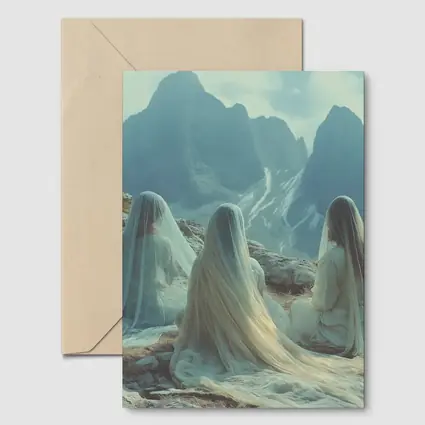 Three Veiled Women Sitting Before Mountains