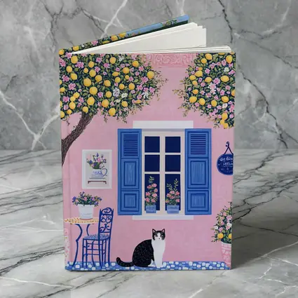 Black White Cat Pink Mediterranean House Lemons