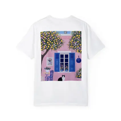Black White Cat Pink Mediterranean House Lemons