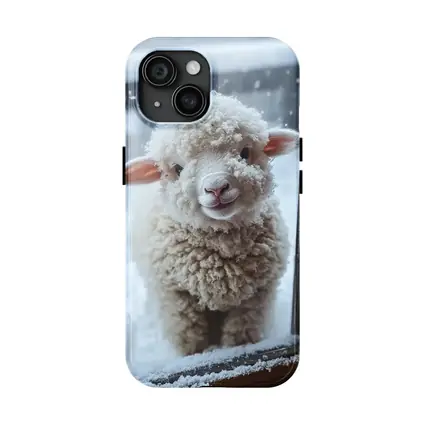 Fluffy White Lamb Standing In Winter Snow