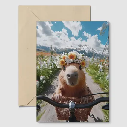 Capybara Flower Crown Bicycle Mountain Meadow