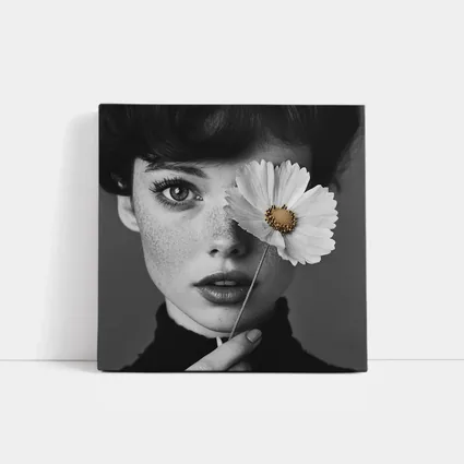 Freckled Woman Holding Cosmos Flower Portrait