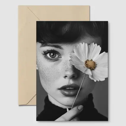 Freckled Woman Holding Cosmos Flower Portrait