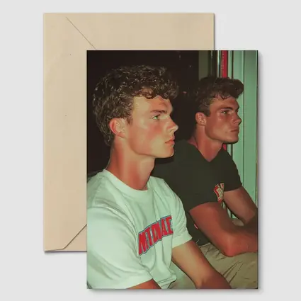 Two Young Men Sitting Together Indoors