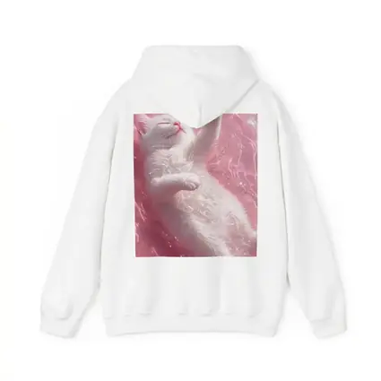 White Cat Floating Pink Water Digital Art