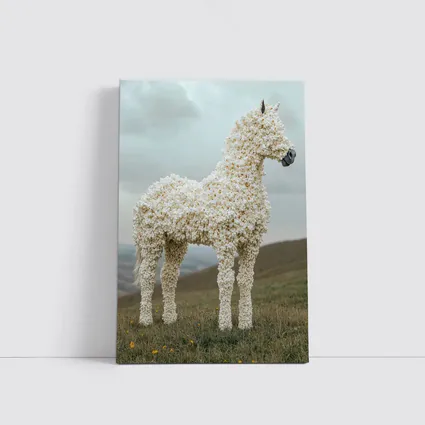 Popcorn Horse Sculpture Standing On Green Hills