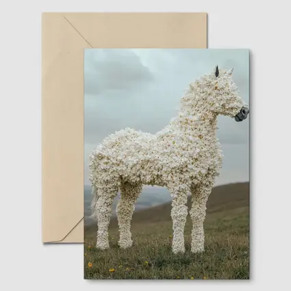 Popcorn Horse Sculpture Standing On Green Hills