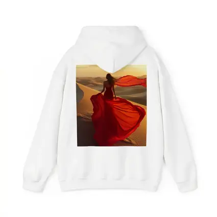 Woman Red Dress Walking Desert Sand Dunes