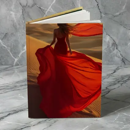 Woman Red Dress Walking Desert Sand Dunes
