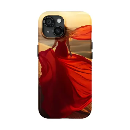 Woman Red Dress Walking Desert Sand Dunes