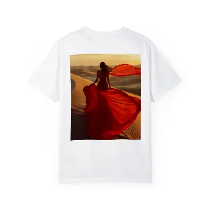 Woman Red Dress Walking Desert Sand Dunes