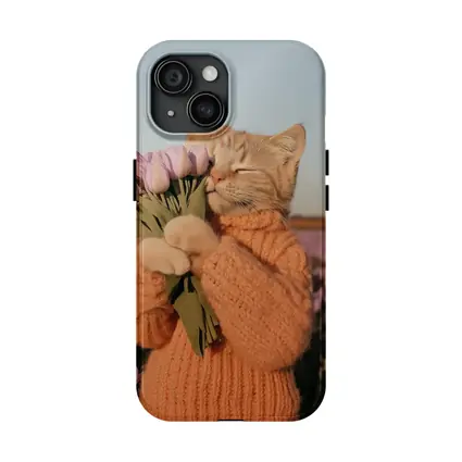 Cat in Sweater Holding Tulips Field