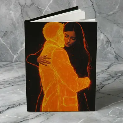 Glowing Couple Embracing Against Dark Background
