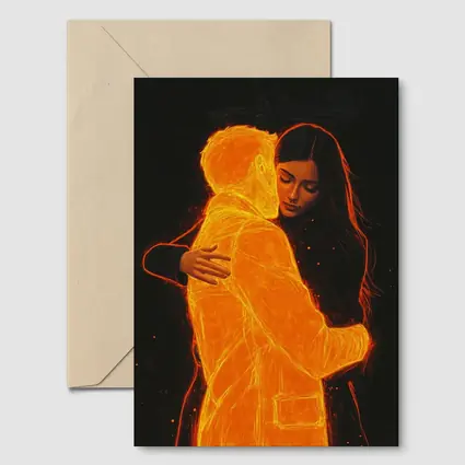 Glowing Couple Embracing Against Dark Background