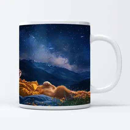 Orange Cat Relaxing Under Starry Night Sky