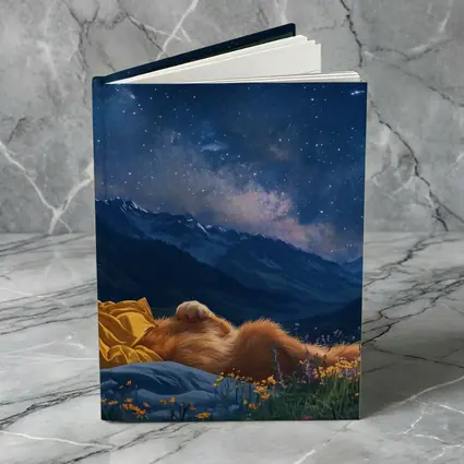 Orange Cat Relaxing Under Starry Night Sky