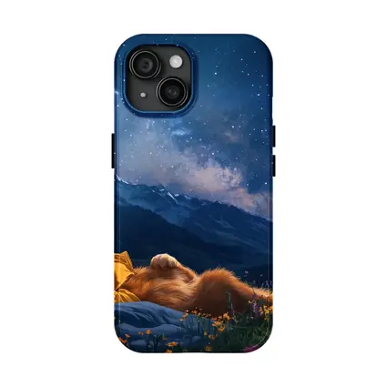 Orange Cat Relaxing Under Starry Night Sky