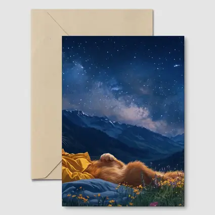 Orange Cat Relaxing Under Starry Night Sky