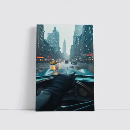 Classic Car Dashboard Rainy New York City