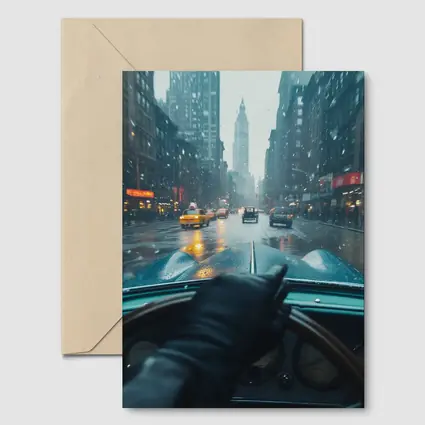 Classic Car Dashboard Rainy New York City