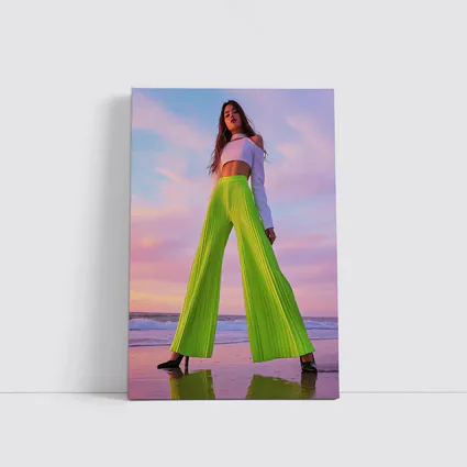 Neon Green Pleated Pants Woman Beach Sunset