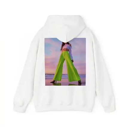 Neon Green Pleated Pants Woman Beach Sunset
