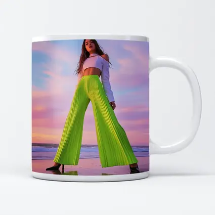 Neon Green Pleated Pants Woman Beach Sunset