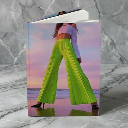 Neon Green Pleated Pants Woman Beach Sunset