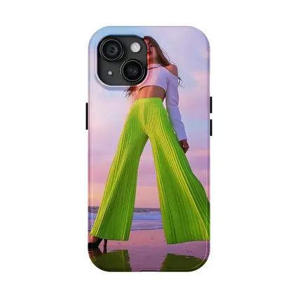 Neon Green Pleated Pants Woman Beach Sunset