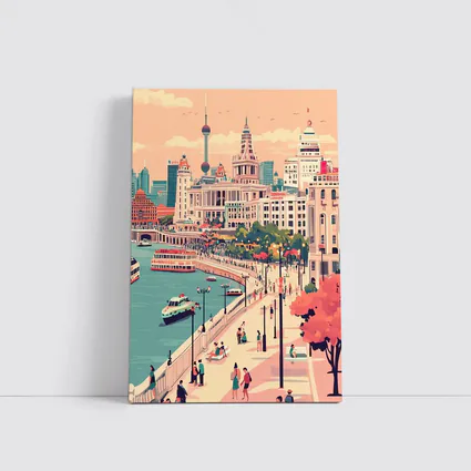Shanghai Bund Skyline Flat Illustration Art