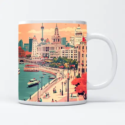Shanghai Bund Skyline Flat Illustration Art