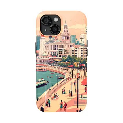 Shanghai Bund Skyline Flat Illustration Art