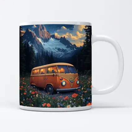 Volkswagen Bus Wildflower Meadow Mountain Night