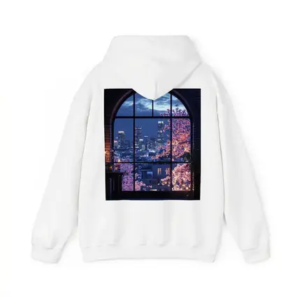 Cherry Blossoms City Night View Arched Window