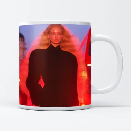 Blonde Model Black Outfit Red City Lights