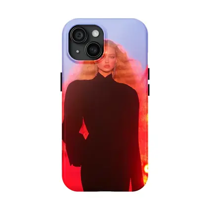 Blonde Model Black Outfit Red City Lights