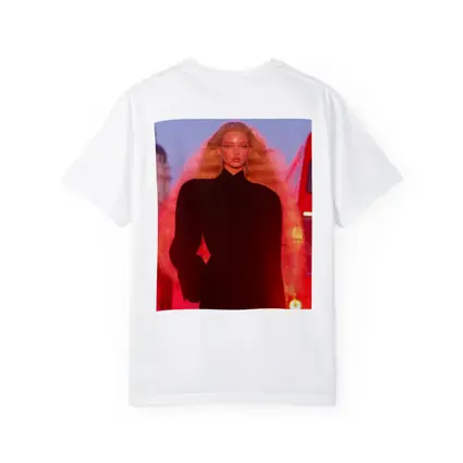 Blonde Model Black Outfit Red City Lights