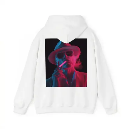 Neon Skull Cowboy Hat Smoking Dark Background