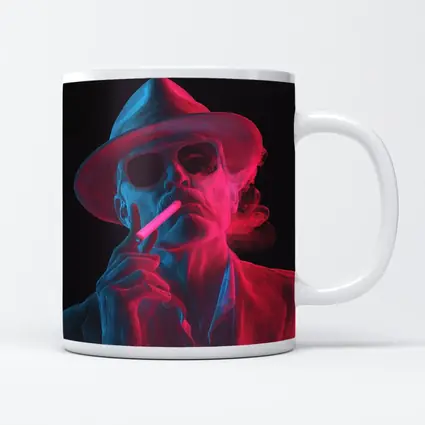 Neon Skull Cowboy Hat Smoking Dark Background