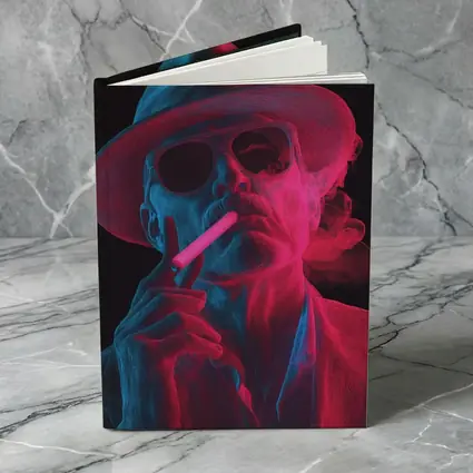 Neon Skull Cowboy Hat Smoking Dark Background